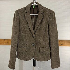 MaxMara Weekend Wool Blend Brown Cream Pattern Unconstructed 2Button Blazer Sz S